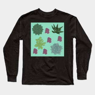 Succulents Pattern Seafoam Long Sleeve T-Shirt